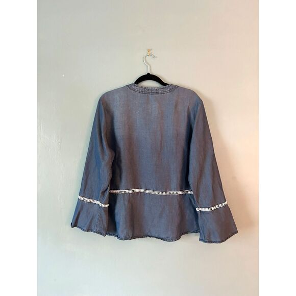 Fourteenth Place women's x-large Chambray popover top long Sleeve white trim - Picture 4 of 4